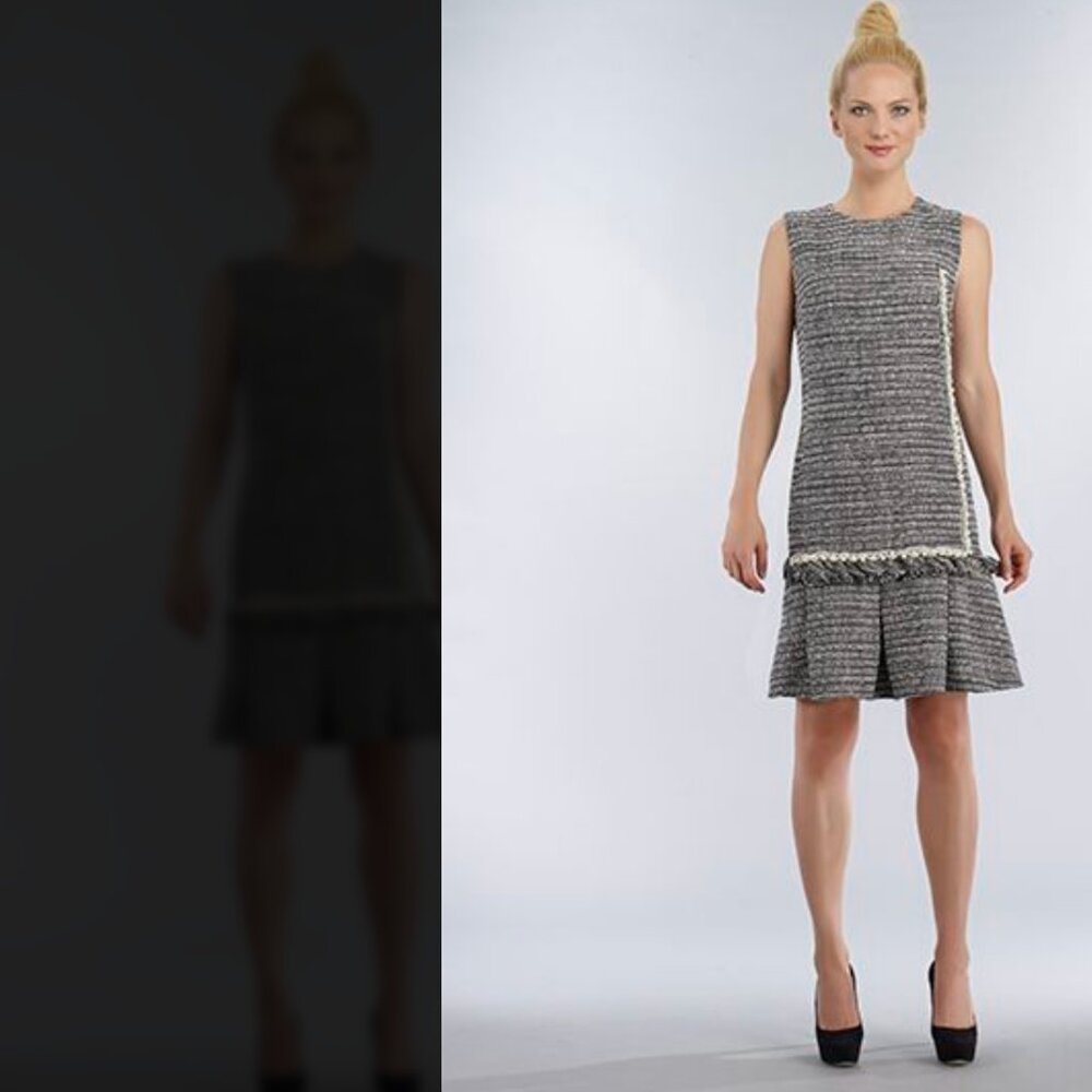 Bigio Collection Elegant Black and White Tweed Dress